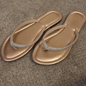Women's Elegant Rose Gold Sandals with Rhinestone Strap.  Size 8.5
